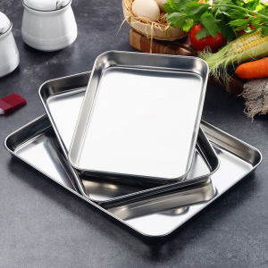 YESPERY Stainless Steel Platter Rectangular Kitchen BBQ Food Tray Restaurant Hotel Fruits Dessert Lunch Serving Trays