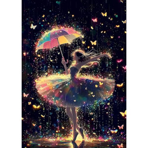 Glowing Ballerina Girl with Butterflies Artwork Jigsaw Puzzle 500/1000/1200/2000PCS Stress Relief Puzzle Wall Art Gift Frameless