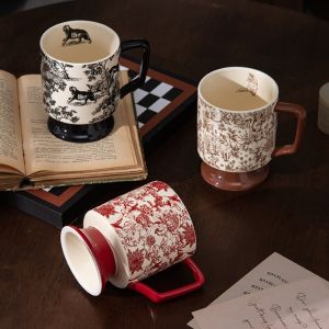 OMK French Retro Style 400ML Tall Mug Ceramic Coffee Cup Dessert Mug