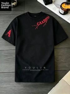 YOULIN | American Street Style Letter Embroidery T-Shirt Heavyweight Cotton Cleanfit Regular Shoulder