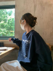 Pure Cotton American Retro High Street round Neck Sweatshirt Womens New Design Sensation Niche Trendy Brand Lazy Long Sleeve Top