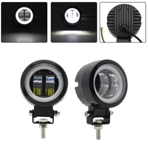 Waterproof 3 Inch Round Motorcycle Headlights White LED Angel Eyes Halo For ATV Pit Dirt Bike Electric Scooter E-Bike Fog Lights