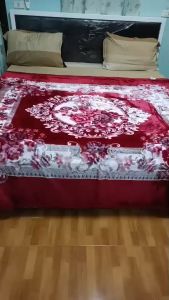 ผ้าห่มขนมิ้ง ไหมเกาหลี ขนาด 8 ฟุต 230x200 ลายดอกไม้ หนา 2 ชั้น กระเป๋าแถม