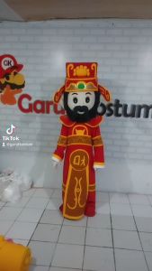 Kostum maskot badut fu lu shou merah setelan fashion karnaval