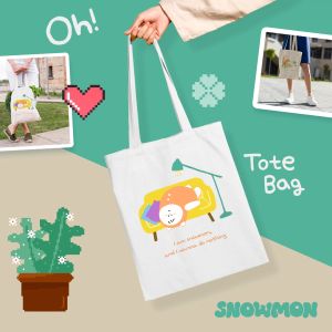 Túi tote vải canvas Snowmon Moni có khóa kéo đeo vai đáng yêu