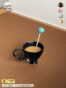 SoftServe Stainless Steel Short Handle Mixing Spoon Natural Jade Bead Lollipop Shaped Kitchen Utensil Short Version