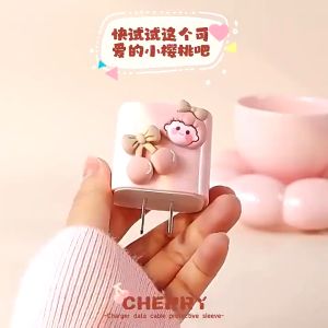IPhone Charger Pelindung Kabel Case Pelindung Kabel Charger Motif Cherry Dan Girl Untuk IP18/20W-Ver