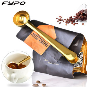 Fypo Coffee Spoon with Clip 2-in-1 Stainless Steel Measuring Coffee Spoon Bag ClipTea Coffee Scooper Food Storage Sealing Clip