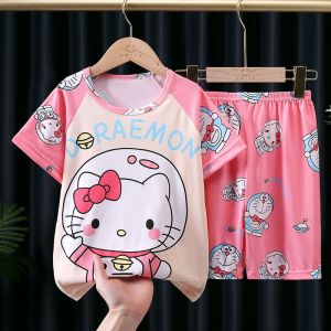 ชุดนอนแขนสั้น กางเกงขาสั้น พิมพ์ลายการ์ตูน แบบบาง แฟชั่นฤดูร้อน สําหรับเด็กผู้ชาย และเด็กผู้หญิง Pajamas【HALOLO】