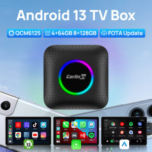 GENUINE CarlinKit AI TV Box LED Android 13 QSM6225 Wireless CarPlay Adapter Android Auto Wireless YouTube/Netflix/Disney+/Streaming Built-in GPS Tbox-Ambient 4+64GB/8+128GB