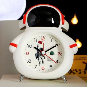 MONLEYTA | Student Cartoon Metal Alarm Clock Super Loud Bell Ringing Astronaut Childrens Wristwatch With Night Light Cute Gift Hour Clock