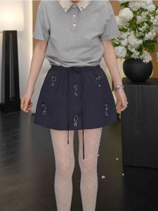 Váy Ngắn Chữ a Cạp Cao Thời Trang Mới Cho Nữ Mùa Hè Đơn Giản Thủ Công Đính Hạt Rút Dây Váy Ngắn Đa Năng Thon Gọn