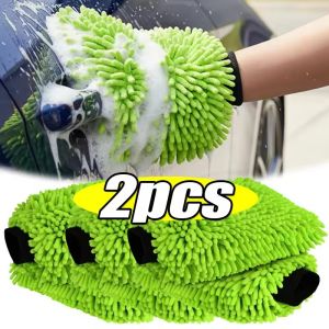 2PCS Double-sided Microfiber Car Wash Chenille Gloves Thick Super Absorbent Care Cleaning Gloves Detailing Brush Towel Car Wash Cleaning Tools