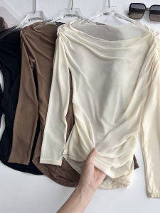 เสื้อโยคะผ้าตาข่ายไหล่ข้างเดียวแห้งเร็ว ยืดหยุ่น ระบายอากาศได้ดี ฤดูร้อน 2025 ผ้าไนลอน แขนยาว ผ้ากันกัน