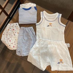 Pure Cotton Breathable Summer Home Clothes Set for Boys Short Sleeve Sweat Absorbent Vest And Shorts Baby Comfortable Clothing