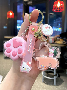 Cute Creative Sakura Crystal KT Cat Keychain Transparent Acrylic Girl Heart Cat Sandcore Lollipop School Bag Pendant Gift