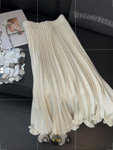 French Noblewoman Style Petal Pleated A-Line Midi Skirt Womens Fashion Spring Design High Waist Gored Skirts Commute