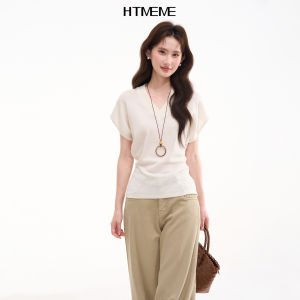 HTMEME | Áo Blouse Tencel Cổ V Dáng Xòe Tay Voan Mùa Hè