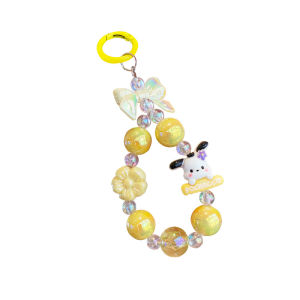 Cartoon KT Cat Bead Phone Chain for Girls Compact Phone Anti Loss Hanging Chain Multi functional Yugui Dog Keychain