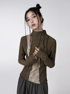 เสื้อยืดคอกลมแขนยาวพิมพ์ลายสัตว์ปีกผ้าตาข่ายสำหรับผู้หญิง สไตล์วินเทจ ทรงเข้ารูป ทรงกระดูกปลา สวมใส่สบาย ฤดูใบไม้ผลิ 2024