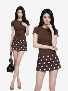 qiaocong | Stylish Skinny Girl Short Sleeve T-Shirt With Skirt Set