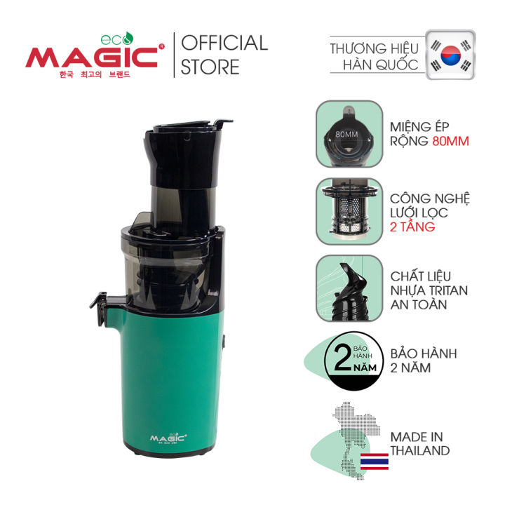 Máy ép chậm miệng rộng thế hệ mới Magic Eco AC137 MADE IN THAILAND,ống cấp 80mm,công nghệ ép lạnh,thiết kế nhỏ gọn lắp ráp nhanh,lưới lọc 2 tầng,giảm tiếng ồn,chức năng đảo ngược,dễ vệ sinh,CS200W,bảo hành chính hãng 30th