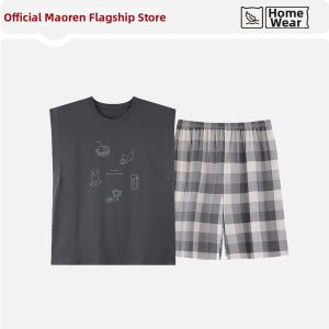 MiiOW | Men Cotton Thin Vest Shorts Home Wear Set