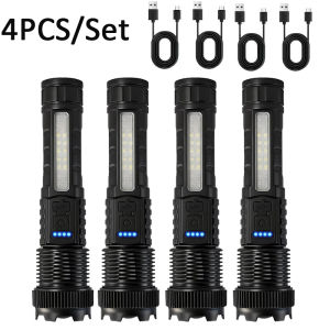 4Pack Ultra Bright Multifunctional LED Flashlight Rechargeable Zoom Camping Torch Light - Adjustable Focus Suitable for Hiking