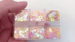 6 Grids Star Sequin Five-pointed Star Colorful Nail Art Charm Sparkle 3D Nail Rivet Nail Decoration DIY Manicure Accessories