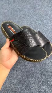 dép nam quai ngang D104 chất liệu da bò may đế siêu chắc