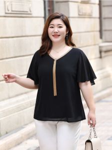 plus Size Womens Short Sleeve T-Shirt V-Neck Loose Fit Summer Fashion plus Size Clothing Casual Wear Polyester Fiber