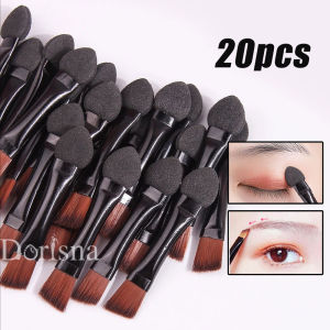 Dorisna 20Pcs Dual Ended Eye Makeup Brush Eyebrow Brush Set Sponge Head Eye Shadow Makeup Brush for Eye Shadow Palette