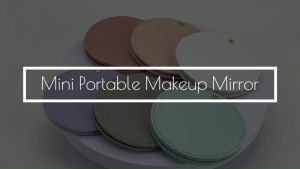 PSD - Compact Stainless Steel Mirror PU Leather Ultra-thin Round Small Pocket Mirror Portable Mini Travel