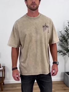 Áo Thun Nam Cotton Vintage Tay Ngắn Dáng Rộng Phong Cách Đường Phố Mùa Hè Kiểu Hip Hop Chất Liệu Thoáng Khí
