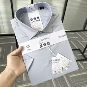 เสื้อเชิ้ตแขนสั้นผ้าไหมหม่อนผสมโมดอล ทรงหลวม สไตล์ฤดูร้อน ผ้าไหมมันเงา ลายทาง ระบายอากาศได้ดี สวมใส่สบาย