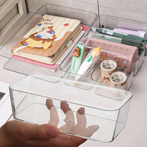 Transparent Box Storage Organizer Square Plastic Container Jewelry Data Cable Desk Drawer Storage Box Home Office Sorting Basket