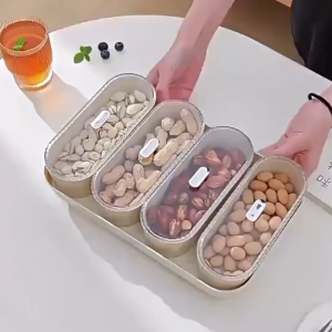 Crystal Tray Dessert Tray With Lid 5pcs Set Dried Snacks Fruit Plate Snack Dish Storage Box Living Room Kitchen Sealed Container Bekas Kuih Raya Set