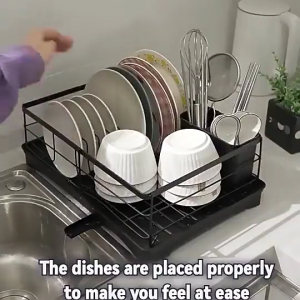 Hi-Q Home Dish Drying Rack Dish Drain Rack with Drip Tray Foldable Dish Rack Carbon Steel Drain Storage Rack for Kitchen