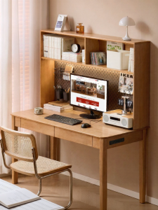 WEISHA | Solid Wood Study Writing Desk with Bookshelf