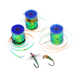 0.5mm - 2mm Two Tones Flat Tinsel Peacock Green/Orange Metallic Mylar Fly Tying Material for Nymphs Midges Wet Flies Body