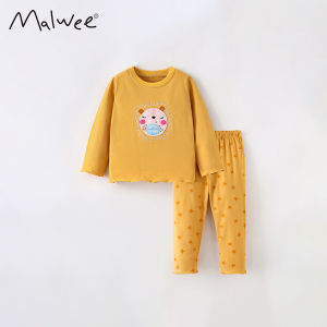 Bộ Đồ Trẻ Em Malwee Mùa Thu Đông Thường Ngày Cổ Tròn Tay Dài Hai Mảnh Cotton 100% Thoải Mái Cho Bé Gái Mặc Ở Nhà