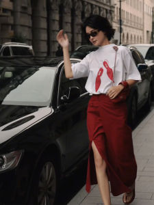 DANTING | Korean Style Printed Fashionable Two-Piece Set Red