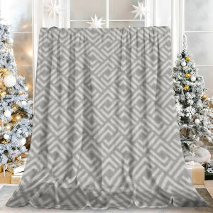 Beast Kingdom | Grey Geometric Greek Key Flannel Blanket Soft Fuzzy Plush Cozy Lightweight Throw for Sofa Bed Couch Home Decor