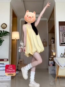 unifittoo | Yellow Sleeveless Straps Short Dress