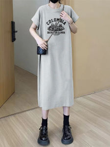 Pure Cotton Short Sleeve T-shirt Skirt Summer Womens Clothing New Plus Size Ladies Plus Size Youthful-Looking Dress Casual Overknee T-shirt Dress