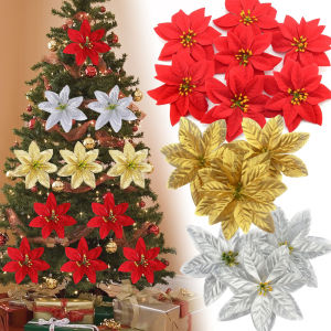 YESPERY 14cm Large Poinsettia Flowers Christmas Tree Decor Artificial Christmas Flower For Home Decoration Silk Flowers