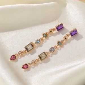 Vintage Multi-Color Mixed Artificial Gemstone Long Dangling Earrings with Fringes Suitable for Formal or Casual Evening Wear.