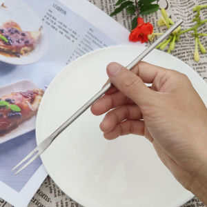 Thickened Long Handle Stainless Steel Fork for Milk Tea Shop Dessert Stick Hand Shake Two Teeth Fruit Fork Food Grade 304