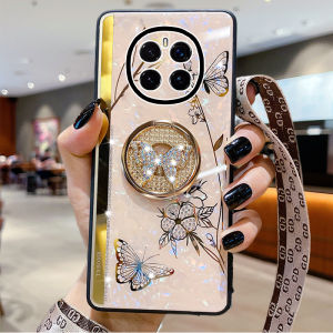 Anti-Fall Case with Stand Diamond Embedded Luxury Silicone Full Cover for Honor Magic7 Mobile Phone Womens Trendy Design