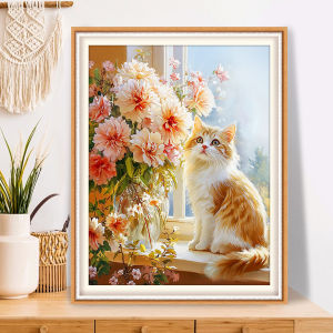 QIANHONGXIU | Cat Theme DIY Cross Stitch Kit Cute Healing Decor